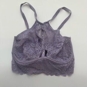 Victorias Secret Bra Unlined Plunge Light Purple Floral Lace High Neck 32DD